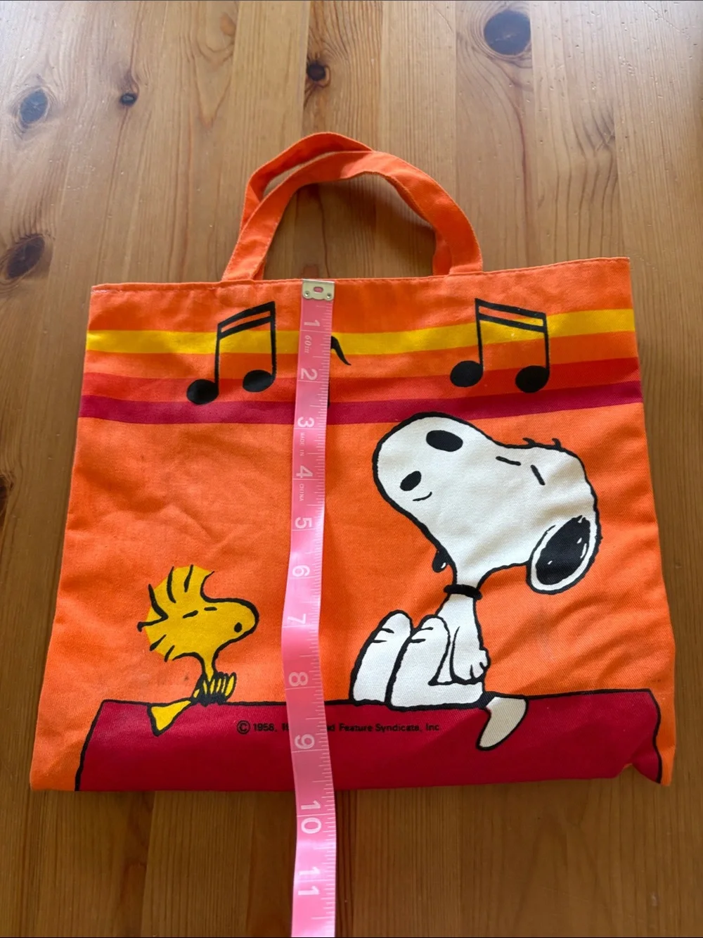 Vintage Peanuts Snoopy & Woodstock Orange Tote Bag see photos for size